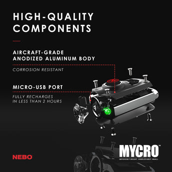 Kišeninis įkraunamas prožektorius-pakabukas NEBO MYCRO Keychain Light (400 liumenų)